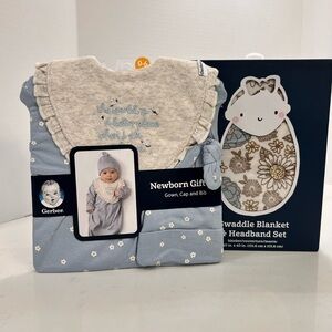 Gerber Baby Gift Set - Light Blue and Cream Floral Swaddle & Gown